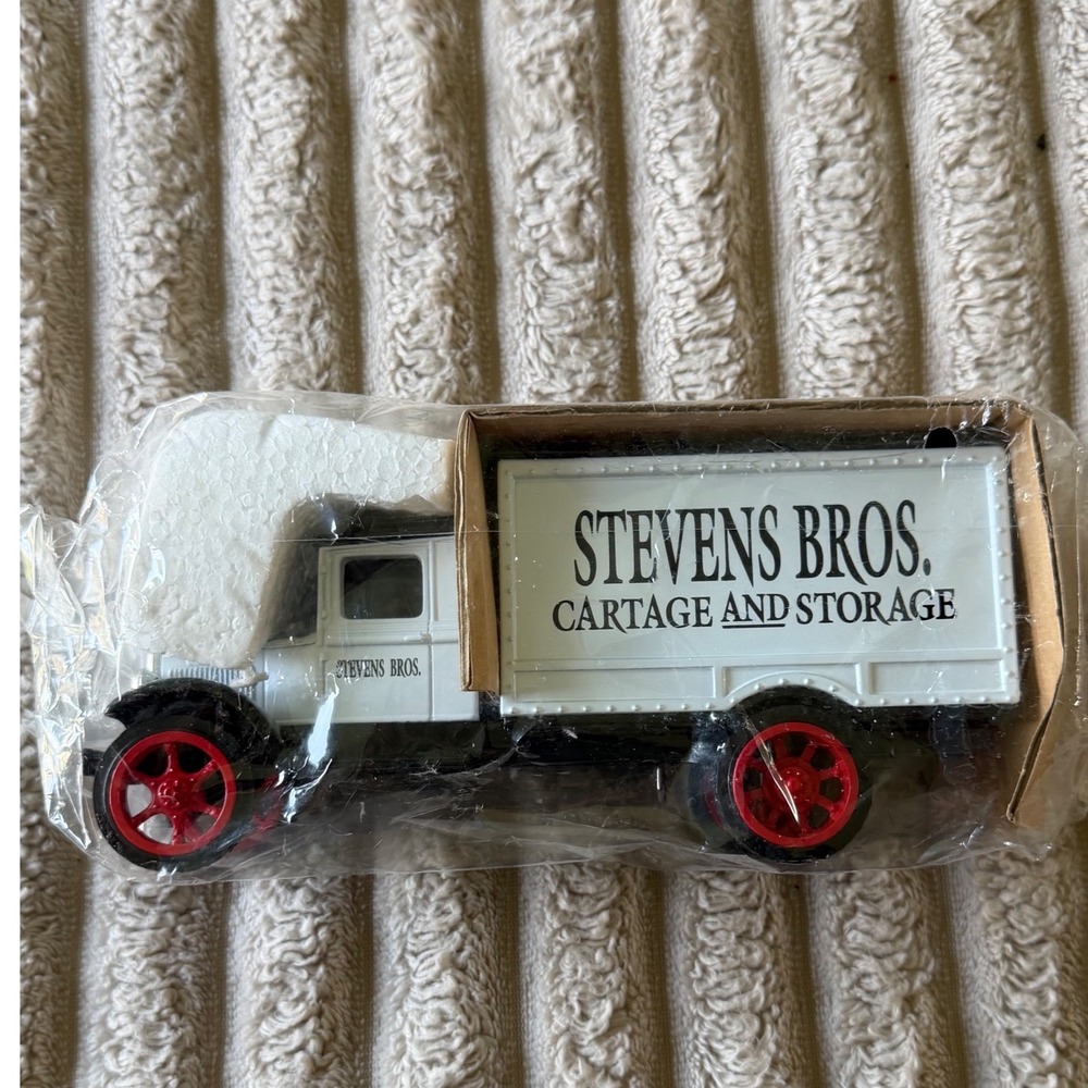 Stevens Bros Cartage and Storage Vintage Diecast Delivery Truck White Red Wheels